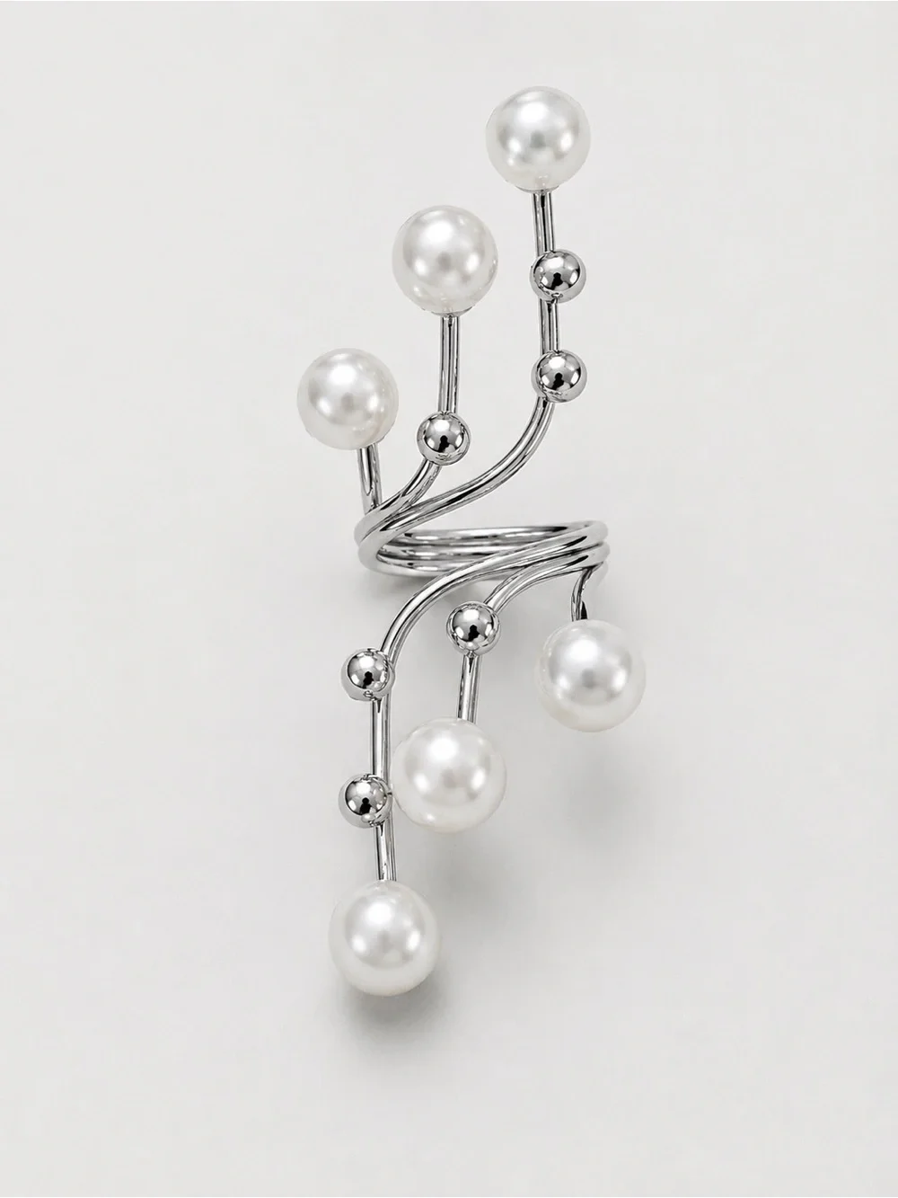 New Statement Pearl Wrap Ring – Silver‎ Tone Adjustable Fashion Ring